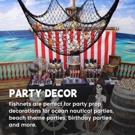 Fish Net Decorations, 79x59 Inch Wall Hanging Photo Display w/ 30 Clips, Fishing Net Decor for Under The Sea Pirate Ocean Nautical Themed Party Decorations, Bedroom Wall Beach Table Decor (Black)