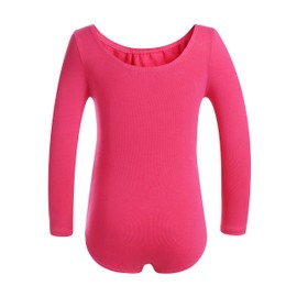 DANSHOW Girls' Team Basic Long Sleeve Leotard for Toddler Gymnastics Dance Ballet (2-4, Rose)