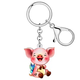 BAMAY Adorable Pink Pig Keychain Novelty Acrylic Piggy Keyring Gifts for Women Girls Festival Charms Wallet Car Key Decor (Pink B)