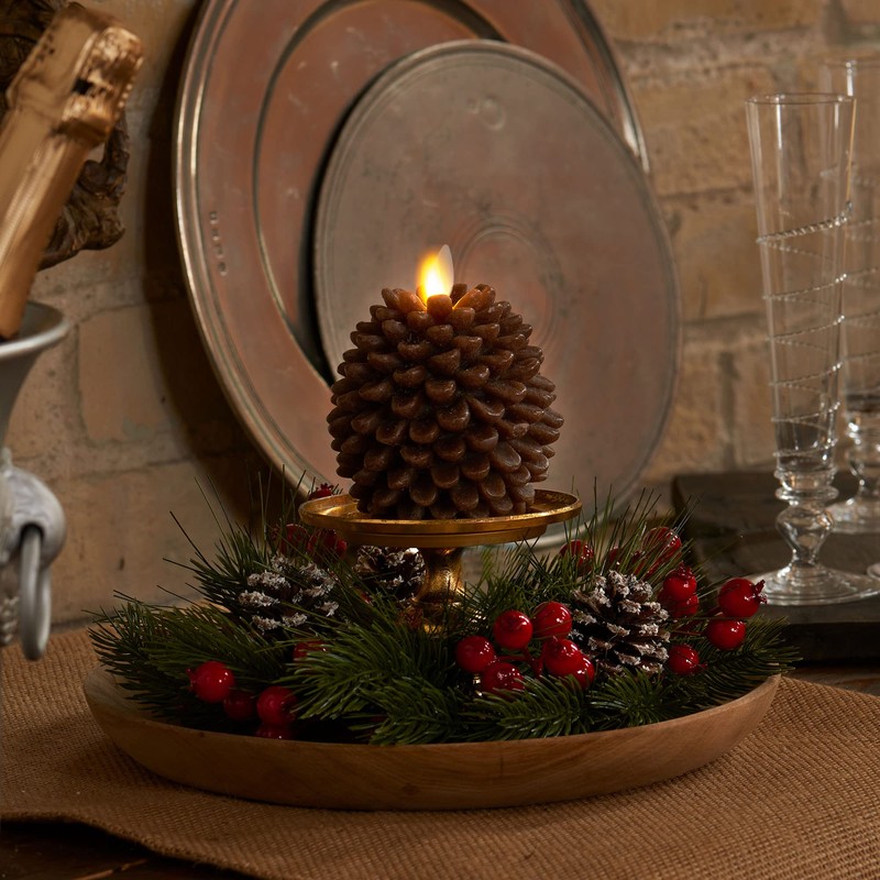 Luminara Pinecone Flameless Candles Chalky Brown Finish Pine Cone Figural,