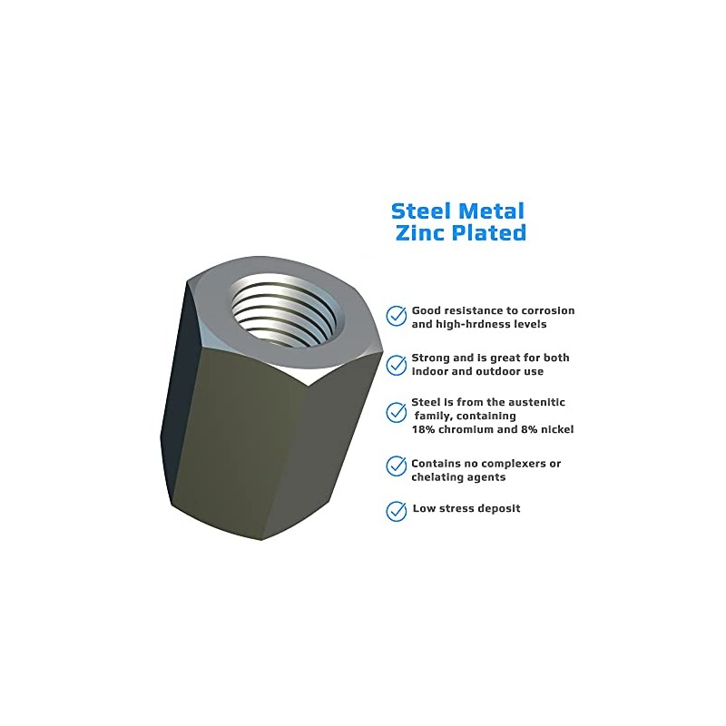 M5 Hex Coupling Nuts (15 mm 8 mm) Long Rod