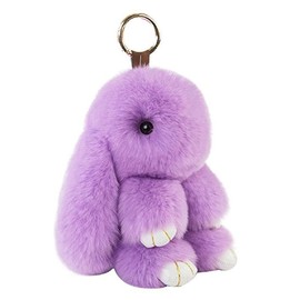 Bestowal Soft Fluffy Faux Fur Rabbit Doll Keychain Pendant (13cm, Purple)