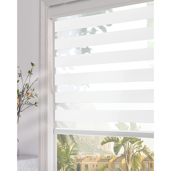 Persilux Zebra Blinds Dual Layer Sheer Roller Shades (38" W X 72" H, White) Light Filtering Privacy Light Control for Day and Night Roller Window Shades for Home and Office