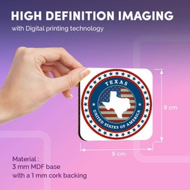 Destination Vinyl ltd Great Coasters (Set of 4) Square - United States America Texas Flag Map Drink Glossy Coasters/Tabletop Protection for Any Table Type #5496