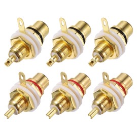 sourcing map RCA to Speaker Wire Connector, RCA Female Zinc Alloy Gold Plated Stereo Audio Connector Adapter Jack Plug RCA Converter Gold Panel Mount 6pcs