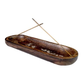 storeindya Wooden Incense holder Boat shape Ash Catcher