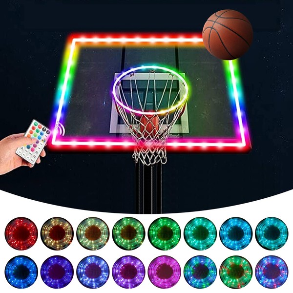 Green Bean LED Basketball Hoop Light Rim and Backboard, Remote Control Basketball Rim Light with 16 Colors 7 Flashing Mode for Playing Basketball in The Dark