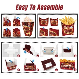 KiDEPOCH Movie Night Snack Trays Boxes with Disposable Paper Food Trays, Popcorn French Fry Candy Food Drink Holder for Cinema Movie Birthday Party