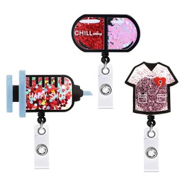 3 Pieces Nurse Badge Reel Retractable Holder Glitter,Nurse Badge Reel,Nursing Badge Holder,with 360° Swivel Carabiner Clip for Women Doctor Teacher Student