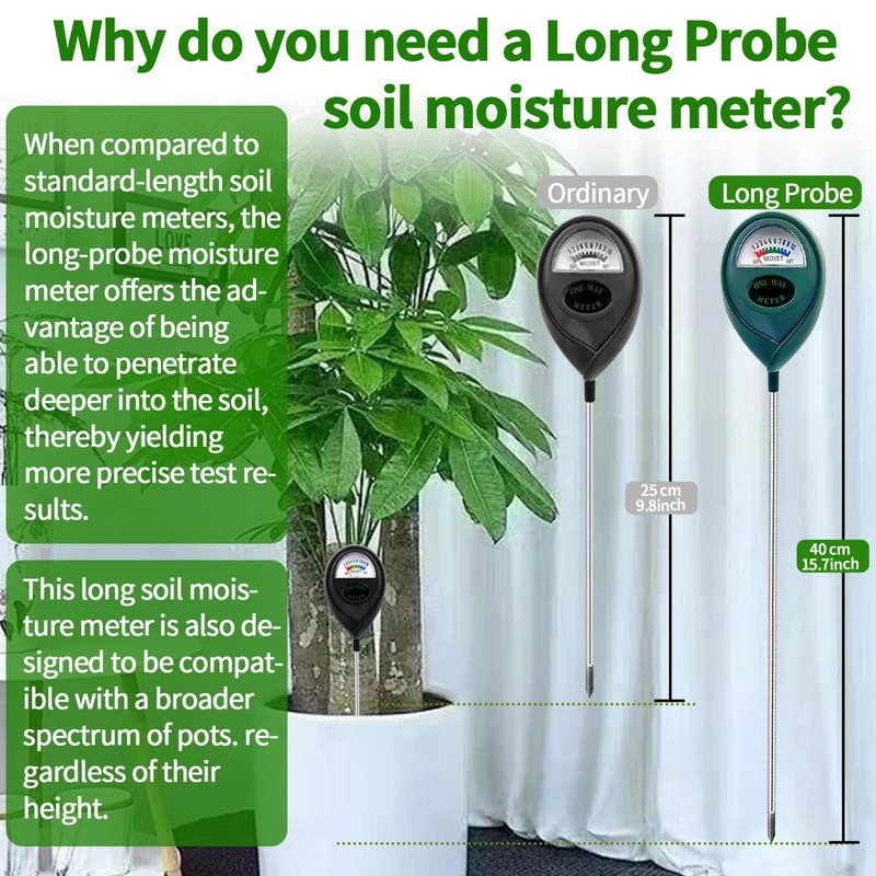 2 Packs Extended Long Probe Soil Moisture Meter, Long Probe