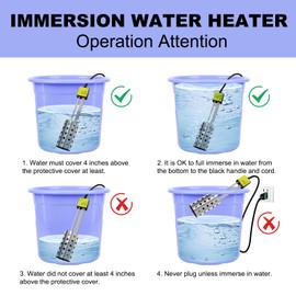 1500W UL-Listed Bucket Heater, Rust Proof Built in Temperature Controller Immersion Water Heater, Heats 5 Gallons of Water in Minutes with Auto Shutoff, for Home Outdoor Camping and Winter Job