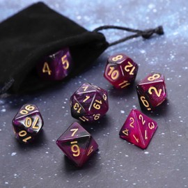 HiLLeo DND Dice Set 7pcs Polyhedral D&D Dice for Dungeons and Dragons RPG MTG Role Playing Games and Tabletop Games with Dice Bag (Glitter Cosmic Black and Purple)