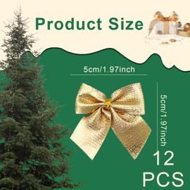 Pack of 12 Christmas Bows - Christmas Golden Bow Decorations, Glitter Christmas Tree Bows Christmas Tree Decorations for Family Celebrations Party Decoration, Christmas Tree Bow Bow