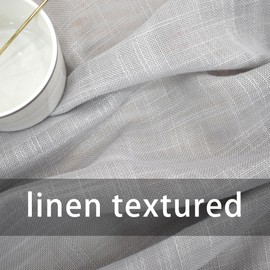 Grey Tier Curtains Sheer Linen Textured 36 inches Short Small Mini Farmhouse Vintage Kitchen Cafe Curtains Over Sink Rustic Cabinet Caravan Door Bathroom 2 Panelss Grommet Top 34" Wx36 L