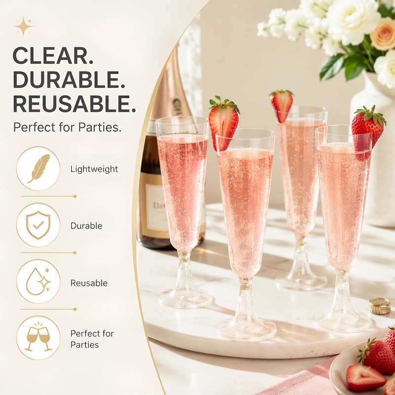 30 Pcs Reusable Plastic Champagne Flutes, 150ml / 5oz, Clear