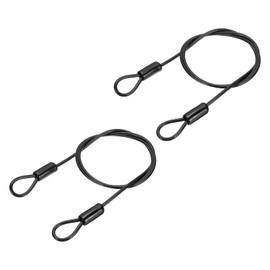 PATIKIL 3/16" Dia Vinyl Coated Stainless Steel Cable with Loops, 2 Pcs 4 ft (47") Flexible Wire Rope Security Chain Lanyard Lock for Outdoor Stage Lighting Luggage Lock, Black