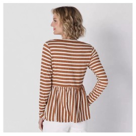 Diane Gilman Bateau Neck Peplum Top, Camel/Ivory, Large