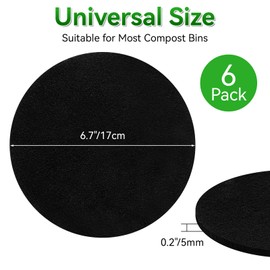 6 Pack Charcoal Filters for Compost Bucket, 6.7 Inch Compost Filters for Countertop Bin, Activated Carbon Replacement Filters for Kitchen Compost Bins, Home Bucket Compost Bin Refill, Round