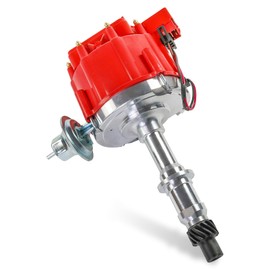 HEI Distributor w/Cap & Rotor Replacement For Pontiac 301ci 326ci 350ci 389ci 400ci 421ci 428ci 455ci V8 65K Coil Small Block Big Block Replace JM6504R PE326 1040011 One Wire Installation Red Cap