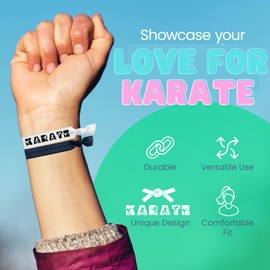 Karate Hair Ties Set – 5pc No-Crease Elastic Ponytail Holders with Karate Belt and Letter Designs, Accessories for Girls, Martial Artists, Teams, or Belt Ceremony Gifts (black)