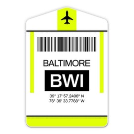 Squiddy Baltimore Airport Code BWI Luggage Tag Style - Vinyl Sticker Decal for Phone, Laptop, Water Bottle (3" high)