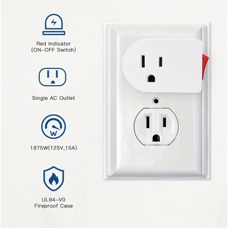 KL 4pc Wall Outlet 3Prong AC Power 1 Port Adapter