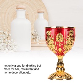 GLOGLOW Vintage Wine Goblet, 4 Inch Zinc Alloy Retro Embossed Glasses Medieval Chalice Goblet for Home Bar Party Wedding Medieval Decor (Gold Red)