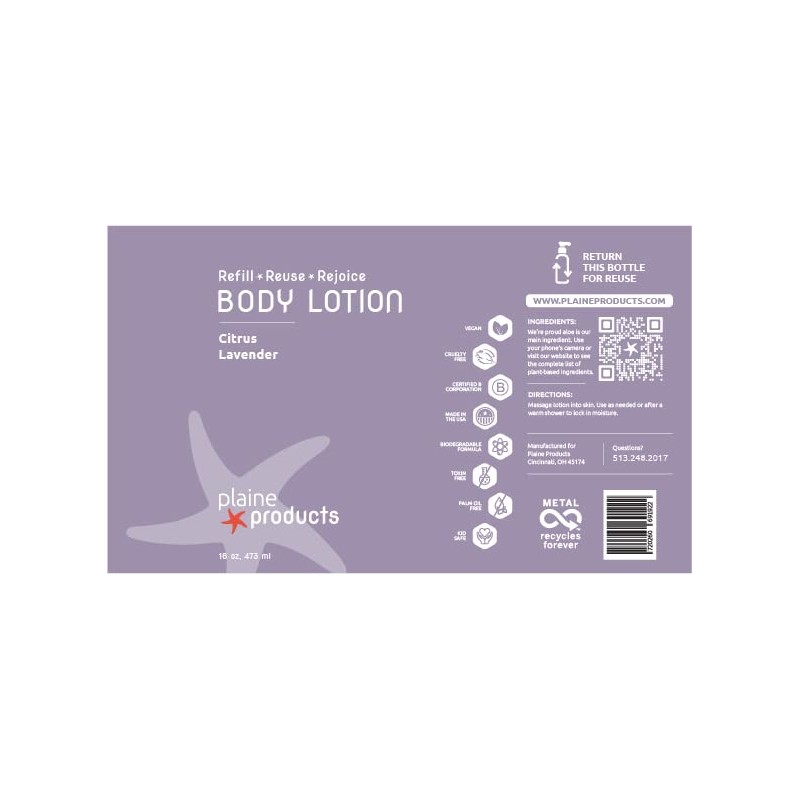 Loción corporal ecológica: Citrus Lavender, 16 oz (recarga sin bomba)
