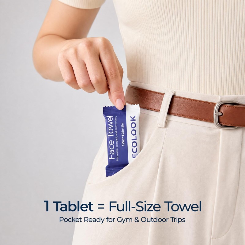 ecolook Compressed Disposable Face Towels, 12" x 11" 90GSM Thick