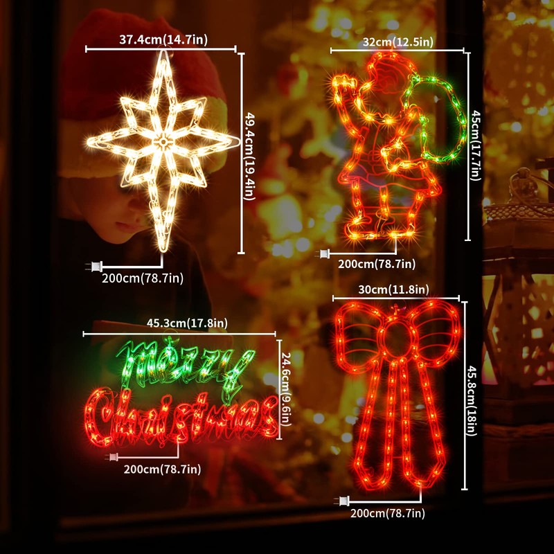 TWINGLEHOME 4 Pack 50L Christmas Window Silhouette Lights Decorations,Including: Santa