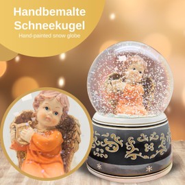 20034 Snow Globe Christmas Angel Terracotta with Gold Harft | Base with Ornaments Black Grey | with Music Box "Beethoven | Height: 140 mm Width: 100 mm | 20034