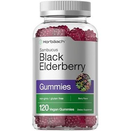 Black Elderberry Gummies | 120 Count | with Zinc and Vitamin C | Vegan, Non-GMO, Gluten Free Sambucus Extract for Adults | Natural Berry Flavor | by H