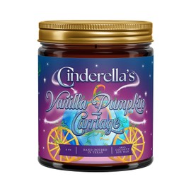 Fantaswick's Cinderella's Vanilla Pumpkin Carriage Candle | 100% Natural Coconut Soy Wax & Cotton Wick in Amber Candle Jar | Hand-Poured in Texas | 9oz