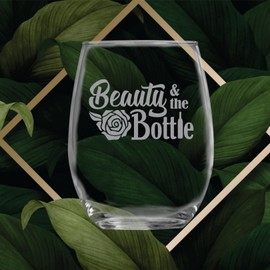 Beauty and the Bottle (15 oz) Beauty and the Beast, Belle Princess Drinking Glass - Funny Birthday Gifts for Mom, Girlfriend, Wife, Women, her - Movie Themed Wine Lovers Gift Rose