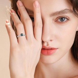 Aihpos Natural Herkimer Diamond Ring for Women - 1.0 Carat Round Salt and Pepper Diamond Ring 925 Sterling Silver Dainty Herkimer Engagement Ring (6)