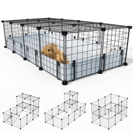 BUCATSTATE 20 Panels Guinea Pigs Cages, Small Animal Playpen with Waterproof Mat, 47" L*24" W*12" H Metal Hedgehog Enclosure with Door, C&C Cage for Bunny Rabbit Chinchillas