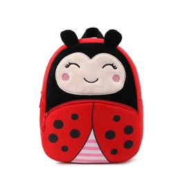 Tanweibago Cute Toddler Backpack Plush Animal Cartoon Mini Travel Daycare Bag for Baby Girl Boy 2-6 Years (Ladybug-MC Red)