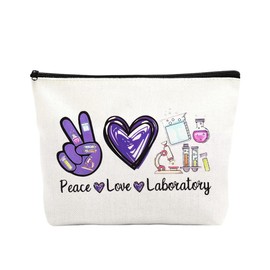 Sudaporn Laboratory Gifts Makeup Bag Cosmetics Bags for Lab Tech Retirement Gift Biologist Appreciation Gifts Travel Toiletry Bag for Biology Teacher Lab Assistant Peace Love Laboratory Make Up Pouch