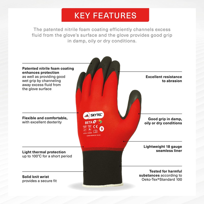 Skytec Beta 1 Red Nitrile Ultra Thin Super Light Work