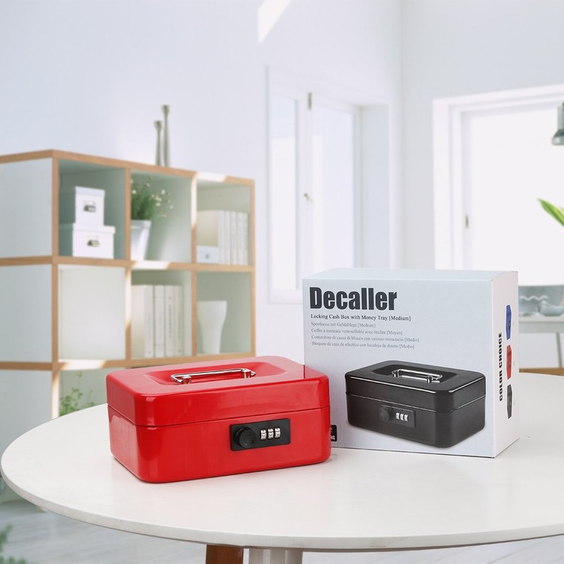 Decaller Medium Cash Box with Combination Lock, Metal Money Box