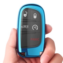 Tukellen Dodge Key Fob Cover Premium Soft Full Protection Key Case Shell Compatible with Grand Cherokee Wrangler Compass Cherokee Renegade Patriot Grand Comander(Blue)