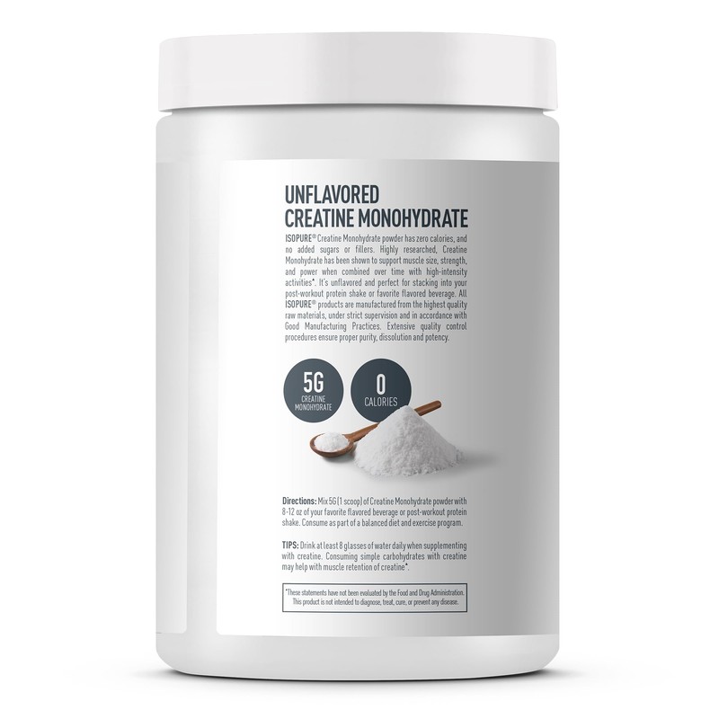Isopure 100% Pure Creatine Monohydrate Powder, Sugar Free, Unflavored, 5g