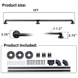 Handrails for Outdoor Steps 5FT, Galvanized Steel Handrails for Indoor Stairs Easy to Install, Iron Balusters Hand Railing Indoor Outdoor for Household or Commercial Buildings