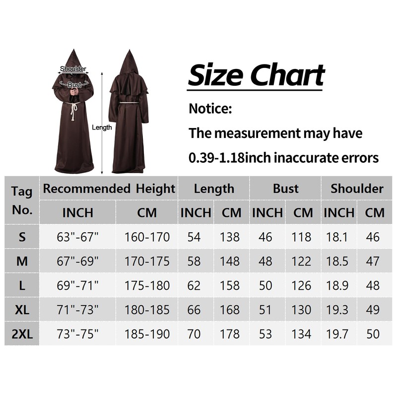 Medieval Renaissance Monk Friar Priest Wizard Cloak Hooded Robe Cosplay