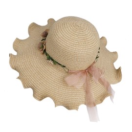 MaoXinTek Women's Straw Hat Foldable Bohemia Wide Edge Sun Hat UV Protection Raffia Sun Hats with Flower Decoration for Tourism Travel Holiday Hiking