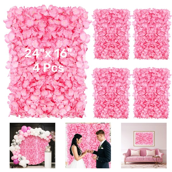 Noamus 4 Pack 24"x16" Flower Wall Panel Set, Artificial Flower
