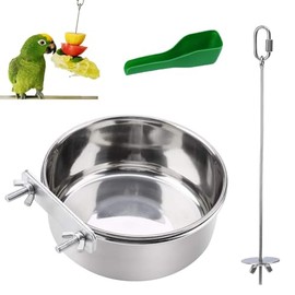 Comederos para Loros, Accesorio de Jaula de pájaros, Cuenco Colgante de Acero Inoxidable, Soporte para Comida de Pájaros, Cucharas para Pájaro. para Pinzones Conure Animales. (12 * 5cm)