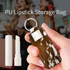 PLKTJOSA Lip Balm Keychain Holder - Stocking Stuffer Gift for Women, Chapstick Holder with Carabiner Clip(Brown and White Cowhide Rugs)
