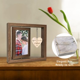 EYITUPC Rotating Engagement Picture Frame - Engagement Gifts for Couples 2026, Holds Two 4x6 Photos, Real Glass Cover, Rustic Wooden Design with Heart Pendant, Gift-Ready Packaging