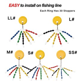 360pcs Rubber Fishing Bobber Stopper 12 Set 30-in-3 Float Stops Colorful Oval Fishing Bobber Space Beans for Rigging Float Positioning, Size SS,S,M,L,LL